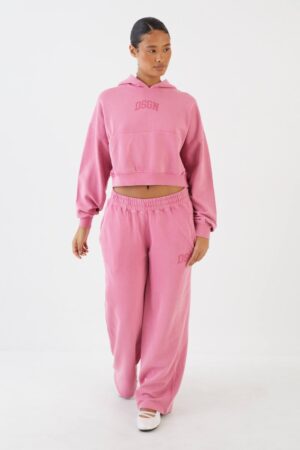 Dam Dsgn Studio Överfärgade 100% Bomull Raka Joggers | Rosa | Storlek Medium
