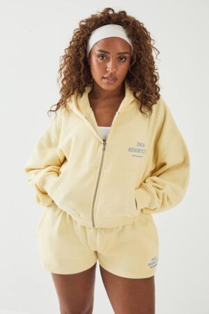 Dam Dsgn Studio Resort Club Boxig Croppad Zip-hoodie | Citrongul | Storlek XL