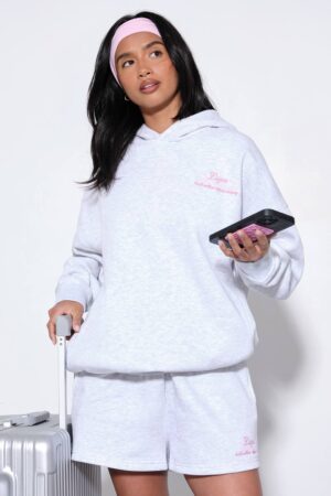 Dam Dsgn Studio Wellness Club OverStorlekd Huvtröja Och Shorts Träningsset | Ash Grey | Storlek 3XL