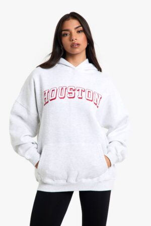 boohoo Dam Houston Slogan OverStorlekd Hoodie | Askgrå | Storlek XS