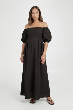 boohoo Dam Mammakläder Linne Puffärm Bardot Maxiklänning | Svart | Storlek 44