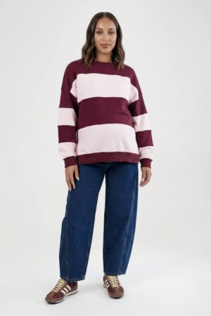 boohoo Dam Mammakläder Randig OverStorlekd Sweatshirt | Babyrosa | Storlek 44
