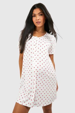 boohoo Dam Mammaliknande nattlinne med hjärttrycksprintsdesign och knappslutning | Crème | Storlek 44
