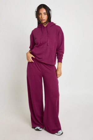 boohoo Dam Mjuk Loopback OverStorlek-huvtröja Och Joggers Träningsoverall | Dark Cherry | Storlek Medium