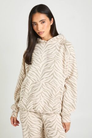 boohoo Dam OverStorlekd Hoodie Med Zebramönster | Sten | Storlek Medium