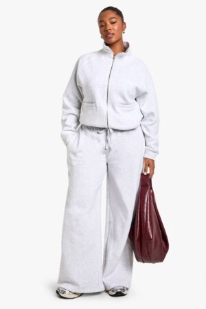 boohoo Dam Plus Joggers med dragsko-midja och raka ben | Askgrå | Storlek 56