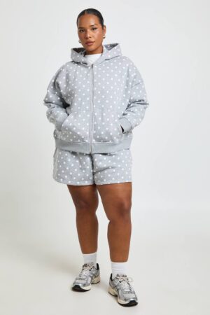 boohoo Dam Plus Prickig Boxy Zip-through OverStorlekd Hoodie | Gråmelange | Storlek 44