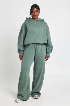 boohoo Dam Plus Wide Leg Joggers | Kaki | Storlek 54