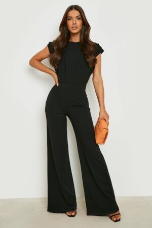 boohoo Dam Ruched Detail Wide Leg Jumpsuit | Svart | Storlek 44