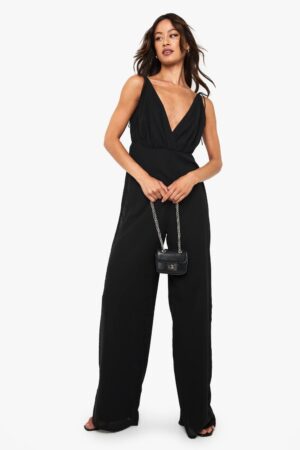 boohoo Dam Vuostta chiffon strappi guvvon leggji jumpsuit | Svart | Storlek 36